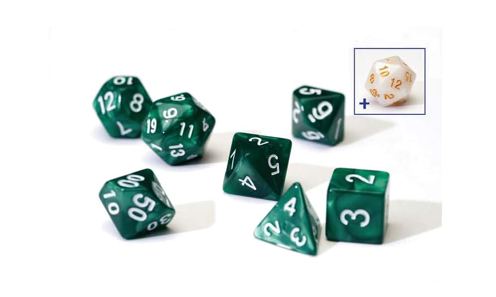 Sirius Dice Pearl Green Acrylic 7-Piece Dice Set with Bonus White Pearlescent D20