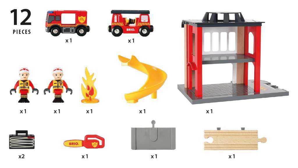 BRIO World Fire & Rescue Central Fire Station Playset - Compatible with BRIO Wooden Trains, Age 3+ 12