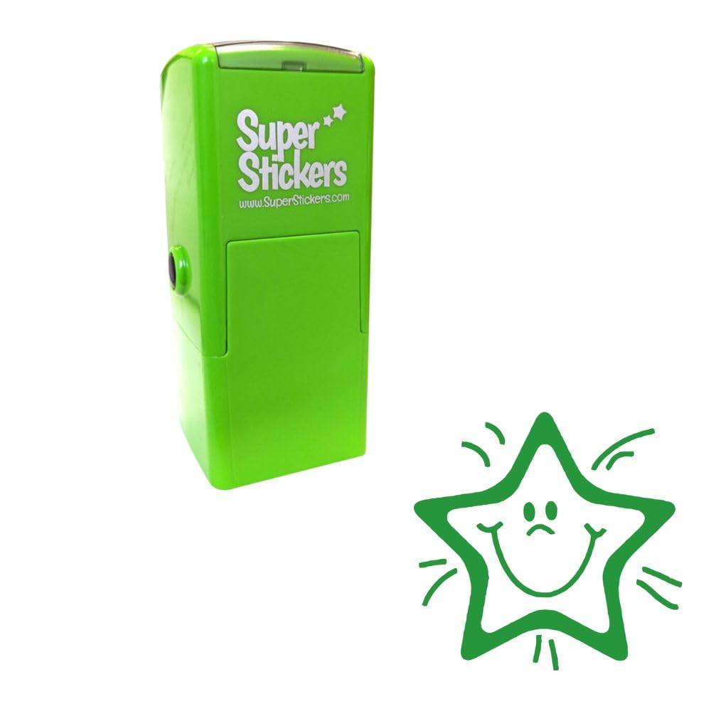 SuperStickers Smiley Star Pre Inked Stamper for teachers - Green. Positive Stamp for Marking. 1