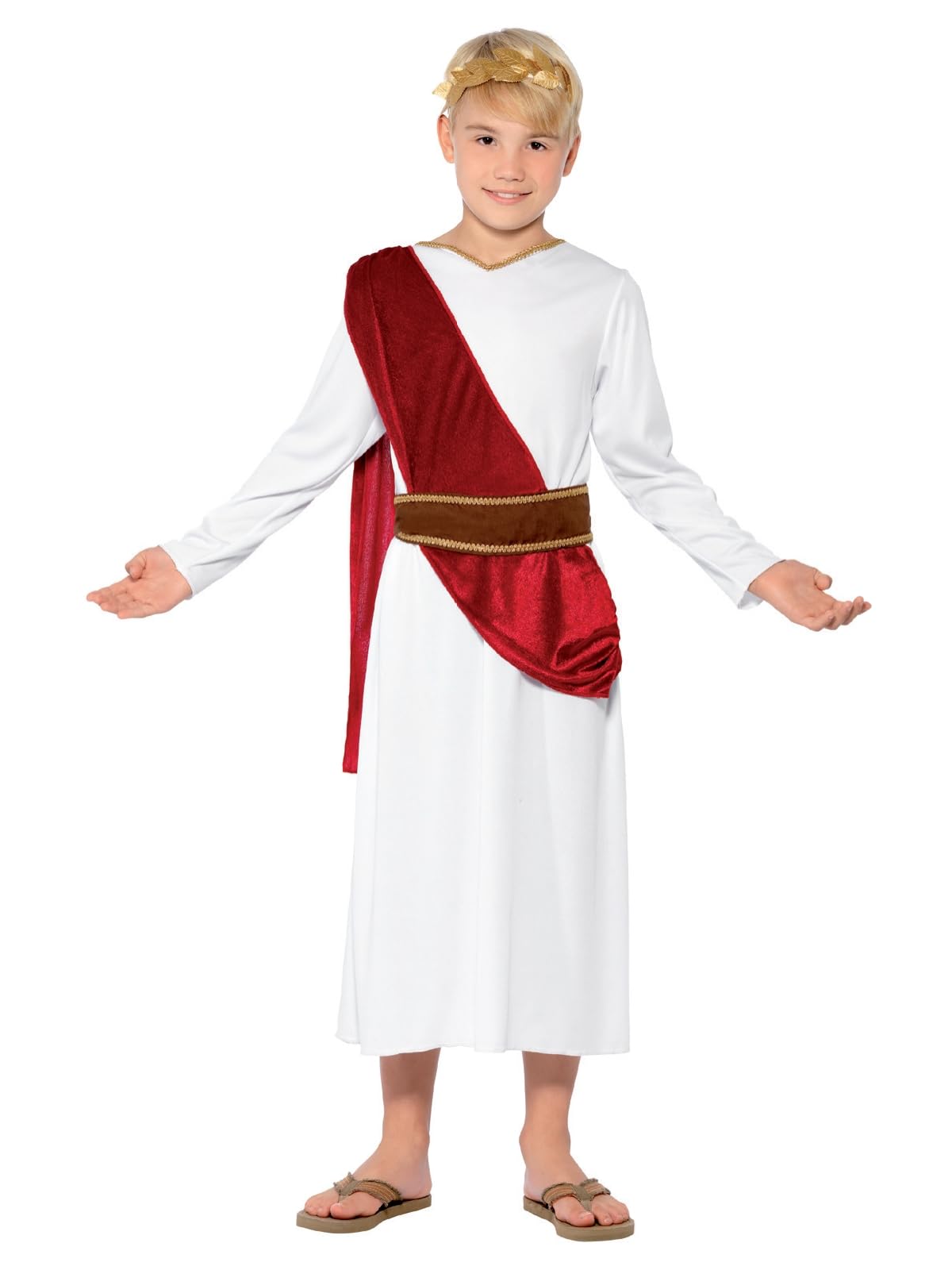 Smiffys Roman Costume, White with Robe, Belt and Headpiece, Boys Fancy Dress, Child Dress Up Costumes