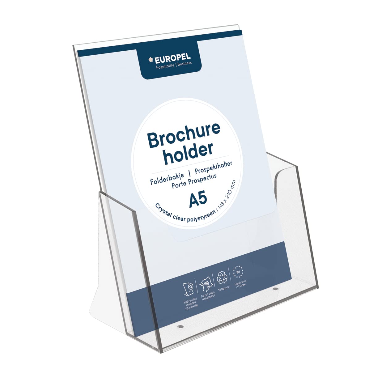 Europel A5 Leaflet & Brochure Holder - Crystal Clear Acrylic | Compact Desk Storage 1