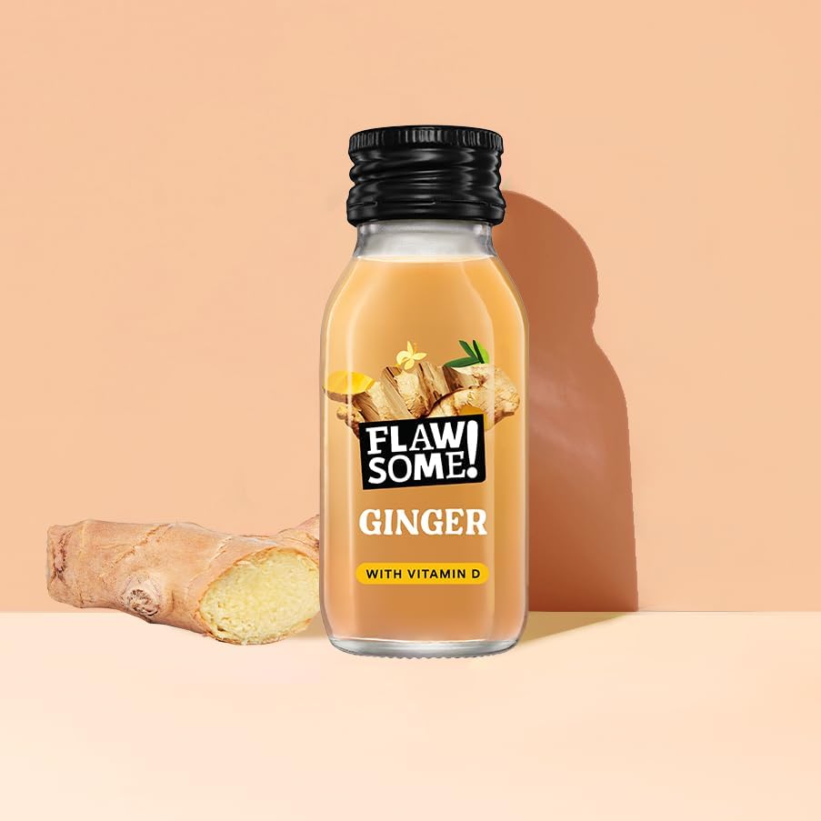 Flawsome Vitamin D Ginger Shots - Immunity Kick | 12 x 60ml Shots | No Added Sugar, Vegan
