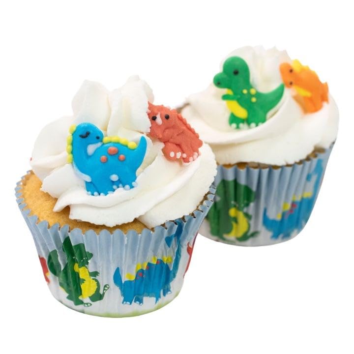 Baked with Love Dinosaur Edible Sugar Cake Toppers - Pack of 12 | 25mm Diameter | Vegetarian & Coeliac Safe