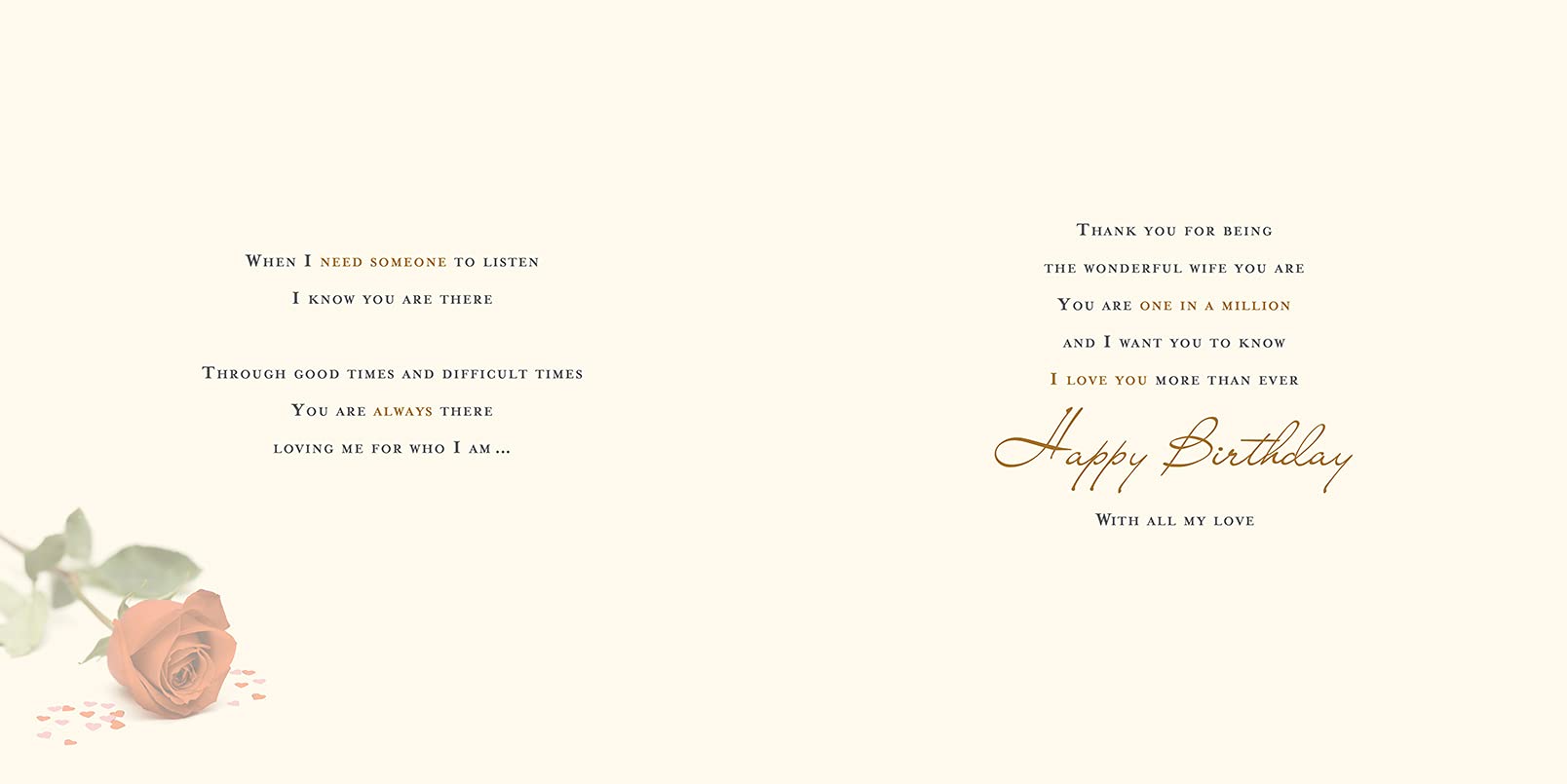 Piccadilly Greetings Wife Birthday Card | 223mm Square | Beige