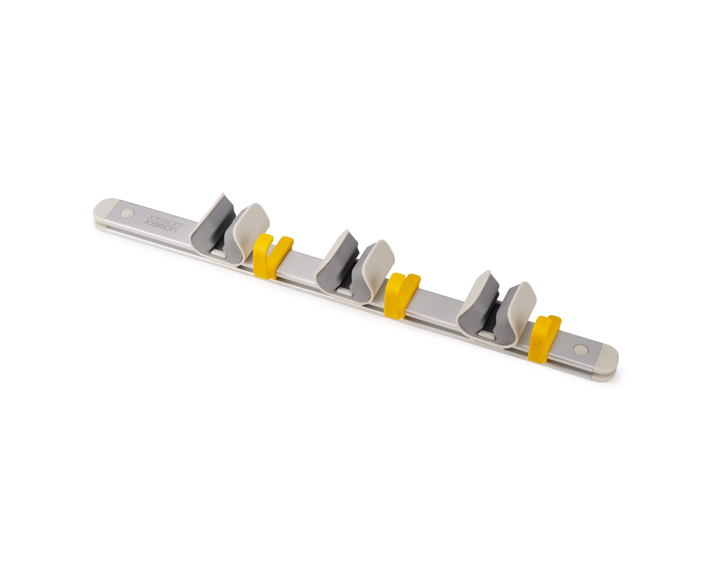 Joseph Joseph CleanTech Utility Tool Storage Rail with 3 Pole Grips & 3 Hooks | Silver-grey Aluminium 1