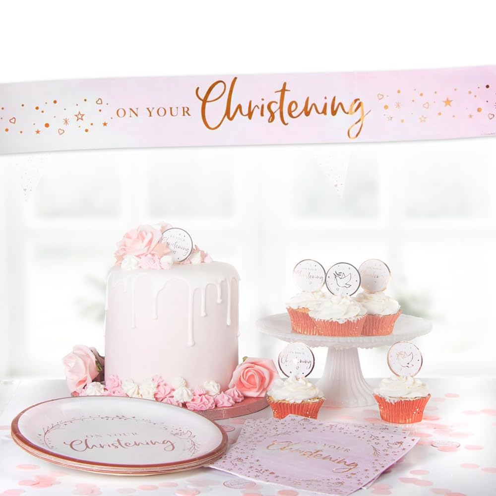 Anniversary House Pink Christening Foil Banner - 9ft Reusable Party Decoration 5