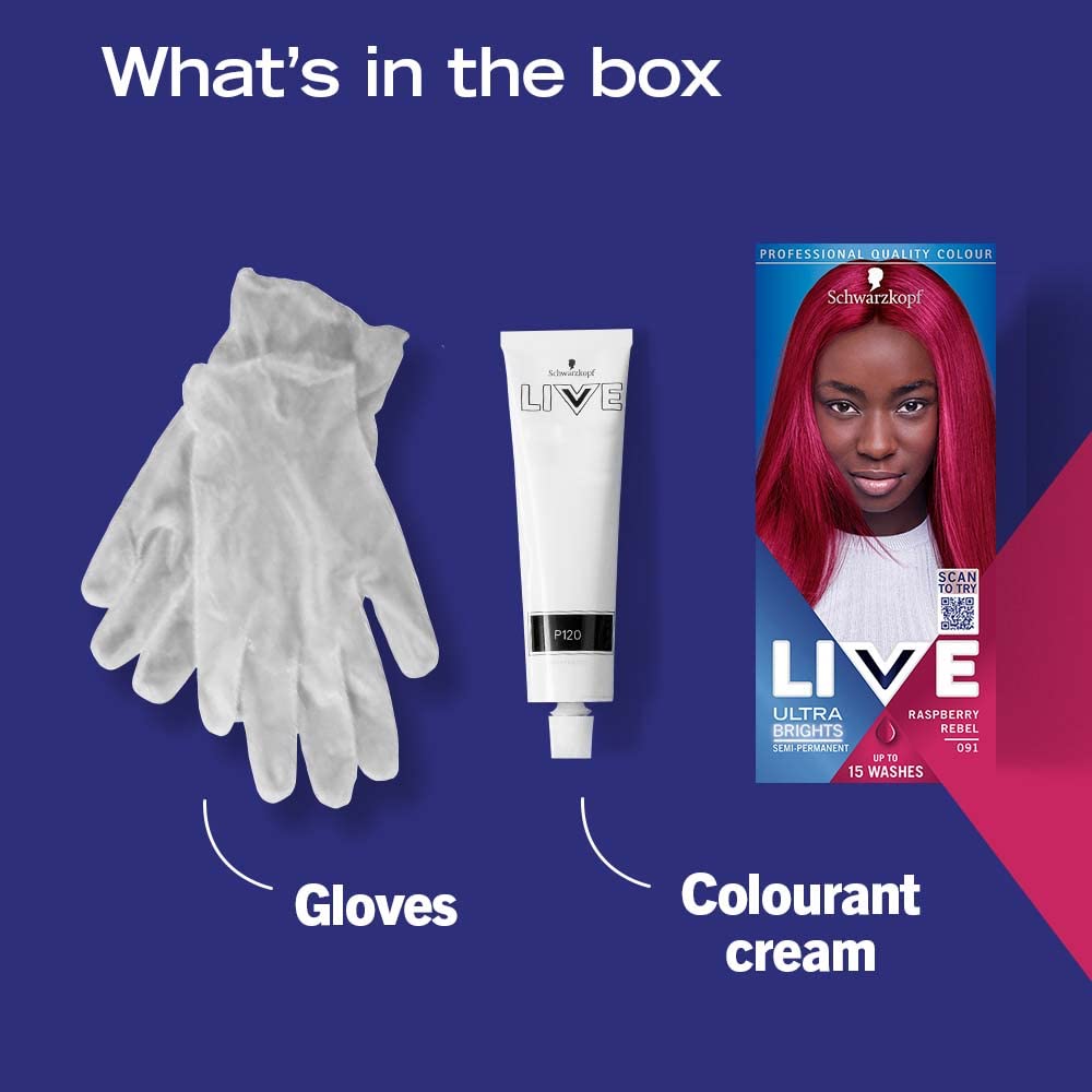 Schwarzkopf LIVE Ultra Brights or Pastels Semi-Permanent Hair Dye - Raspberry Rebel (50ml)