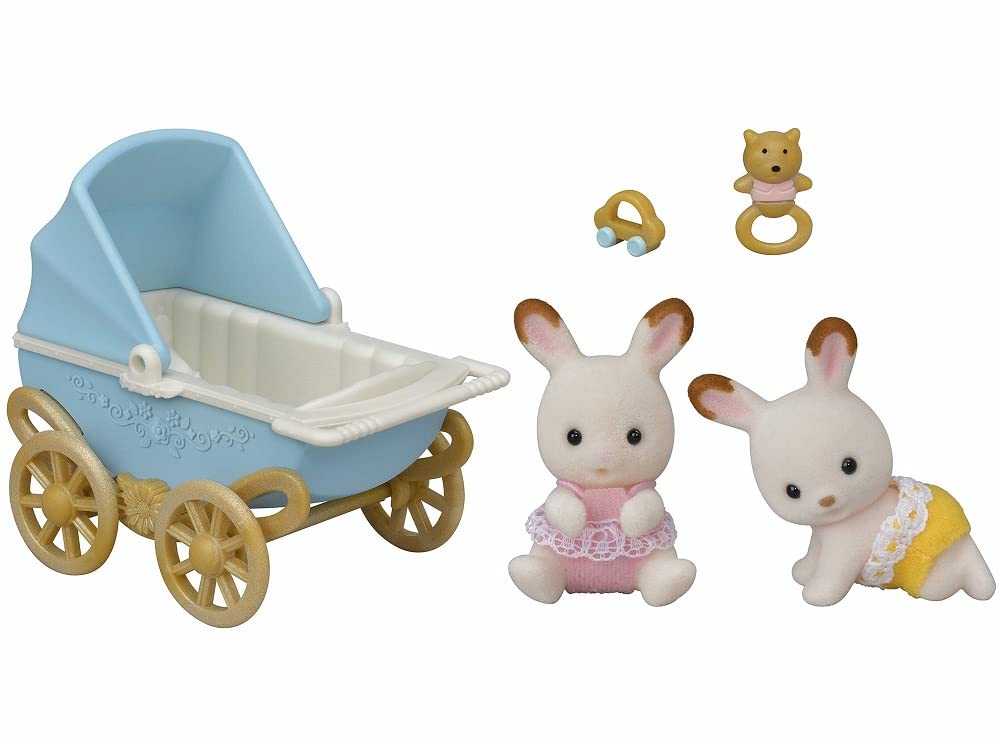 Sylvanian Families Chocolate Rabbit Twins Set - Includes Kabe & Breeze with Pram (Model 5432) 8