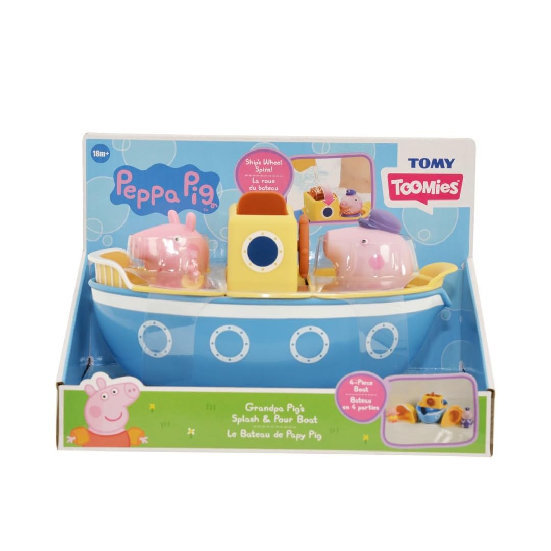 TOMY E73414 Toomies Grandpa Pig’s Splash & Pour Boat - 4 Pc Bath Time Playset 8