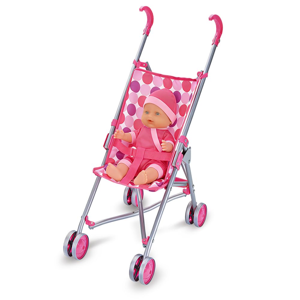 RAM ONLINE Kids Pretend Play Folding Pushchair for Dolls | Pink Plastic | Ages 3+ 1