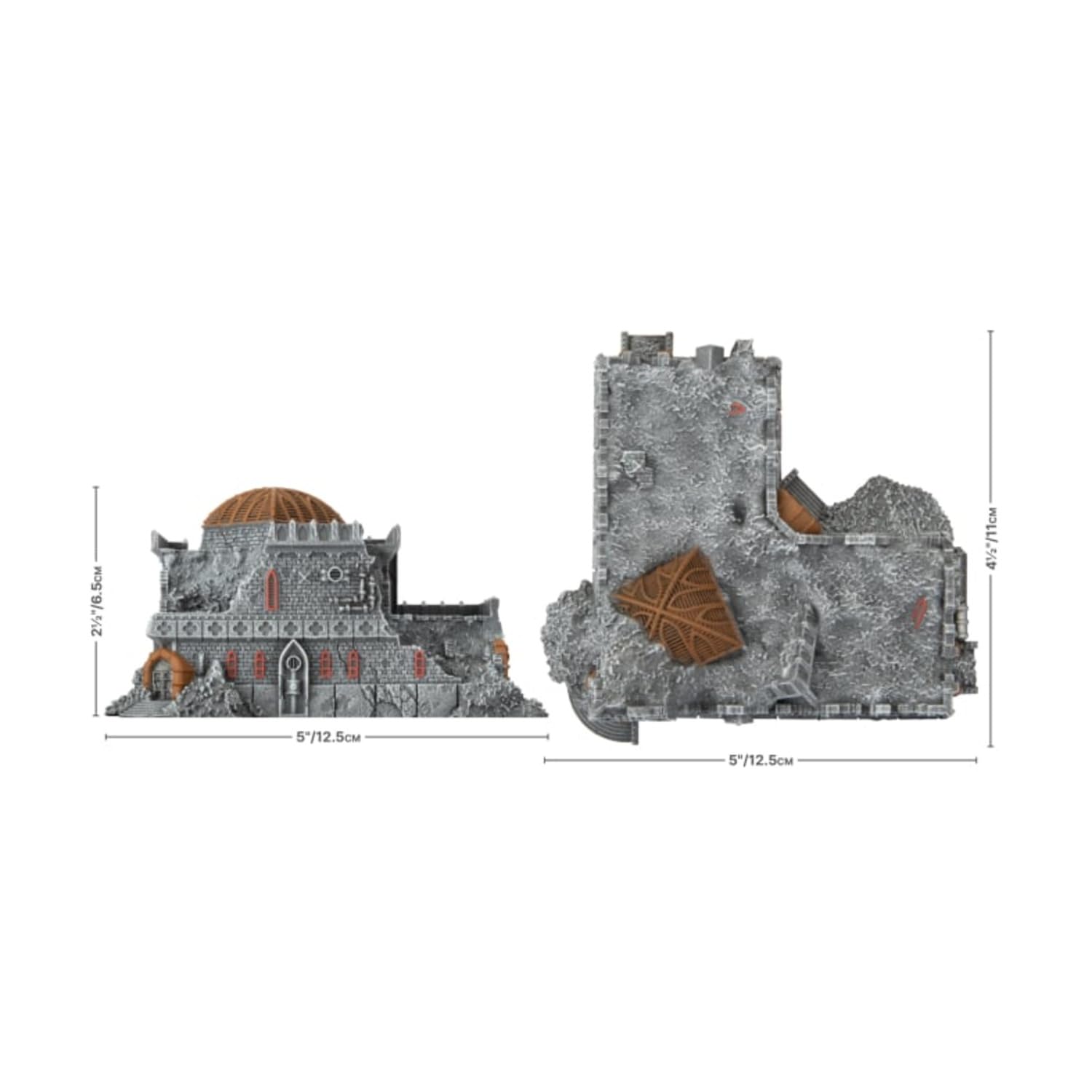 Gale Force Nine Mundus Imperialis Librarium - 2 Painted Damaged & Destroyed Buildings | Resin | Military Green