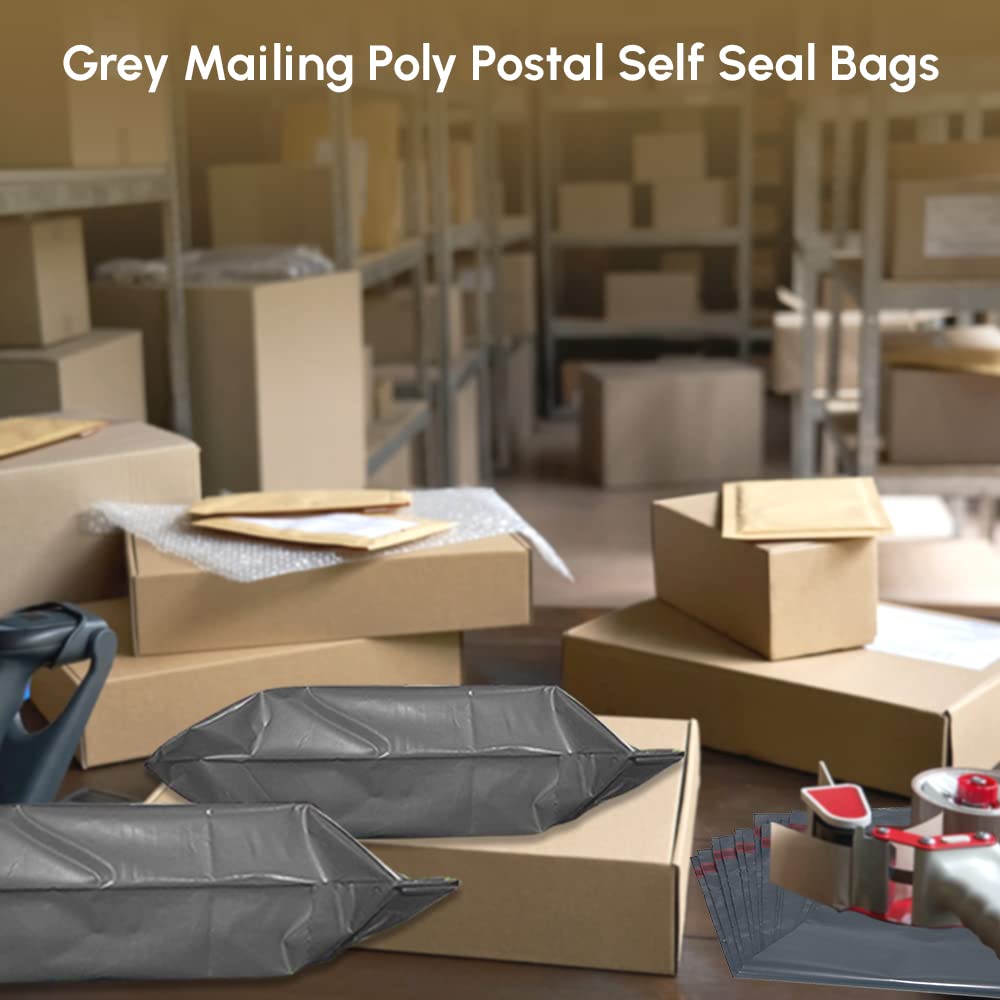 1ABOVE Grey Poly Postal Mailing Bags - 50 Pack | 12x16 Inch | Water Resistant & Tear-Proof