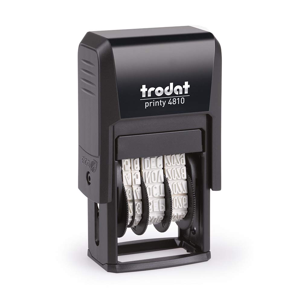 Trodat Printy 4810 Self-Inking Date Stamp - Day, Month (Letters), Year | Black Body/Ink | 41x25x73mm