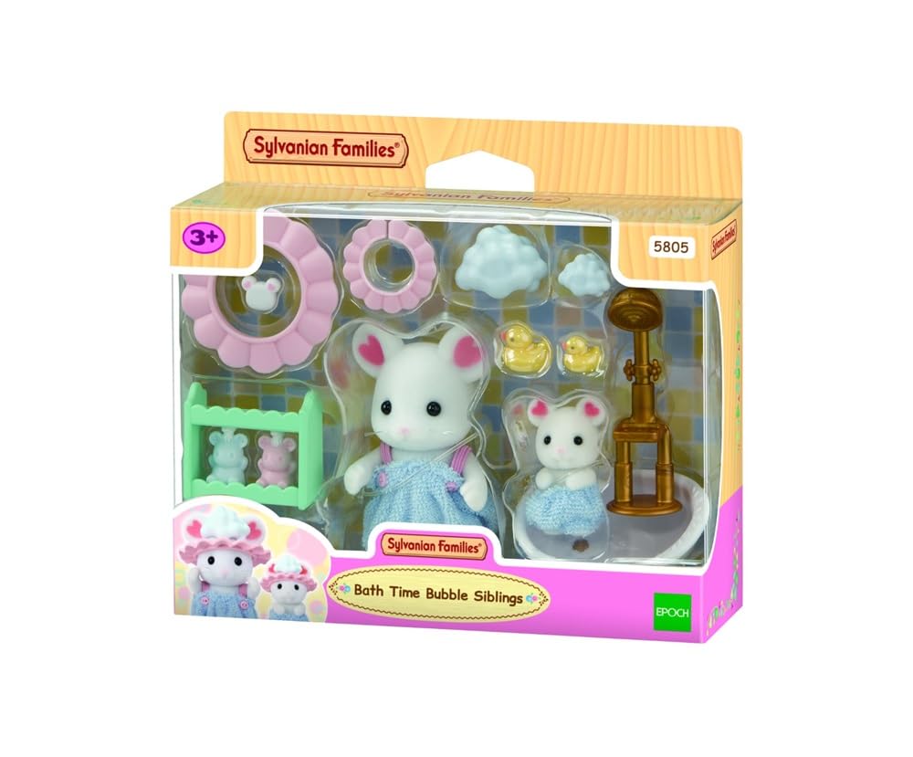 Sylvanian Families Bath Time Bubble Siblings Playset | Marshmallow Mouse Figures | Ages 3+ 1