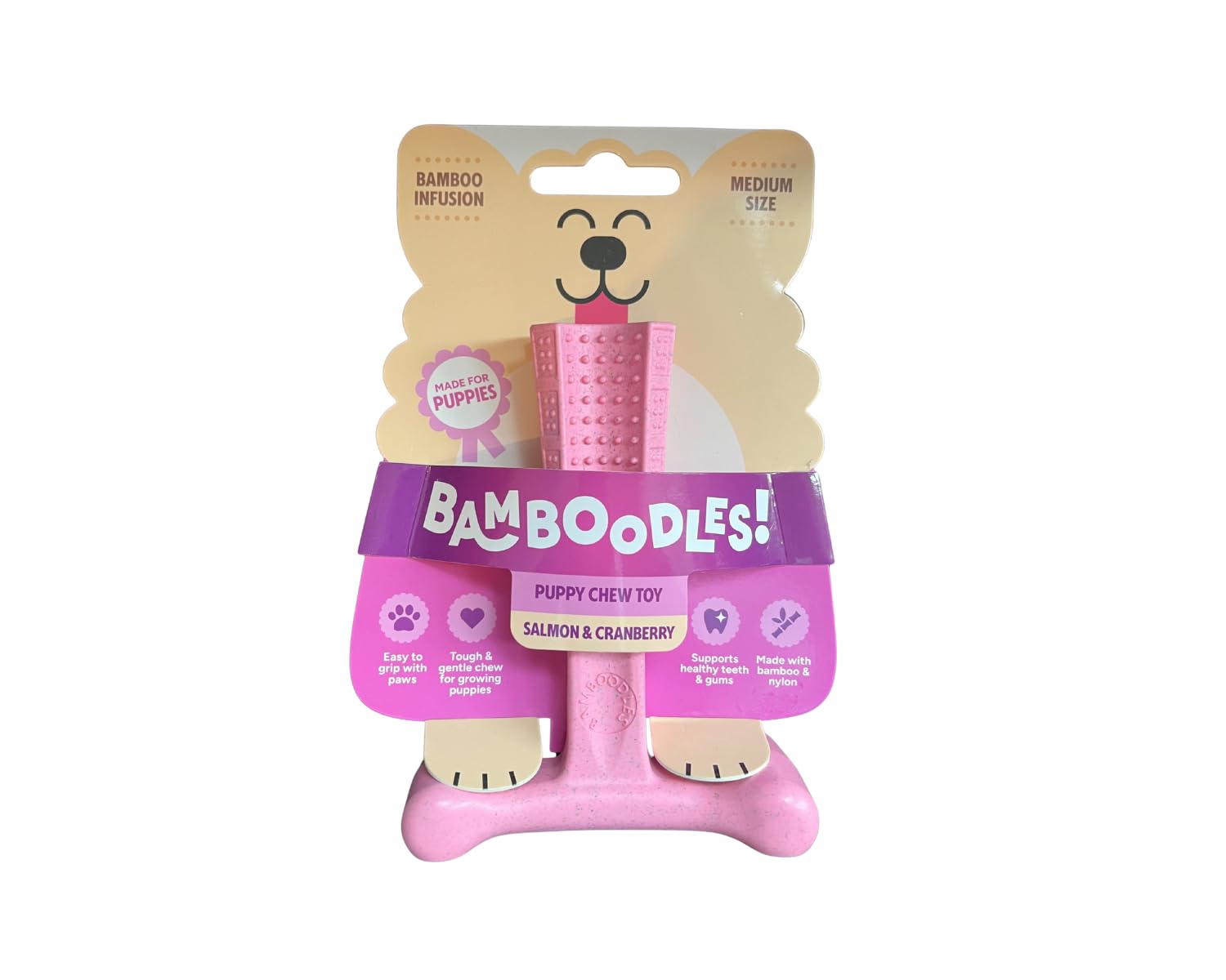 Bamboodles T-Bone Chew Toy - Salmon & Cranberry Flavor | Medium Size | Heavy Duty