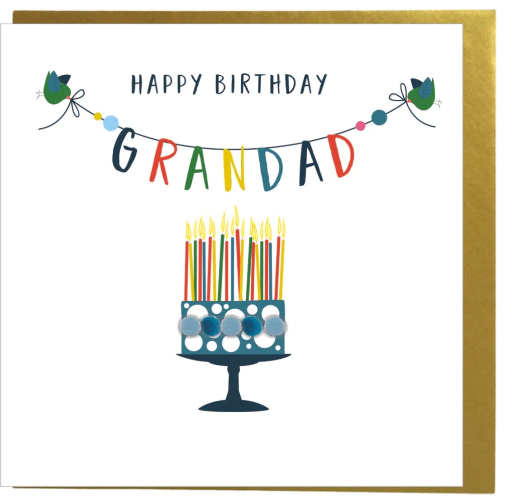 Claire Giles Greeting Cards Pom Pom Happy Birthday, Grandad | 150x150mm | Heavy 350gsm Card