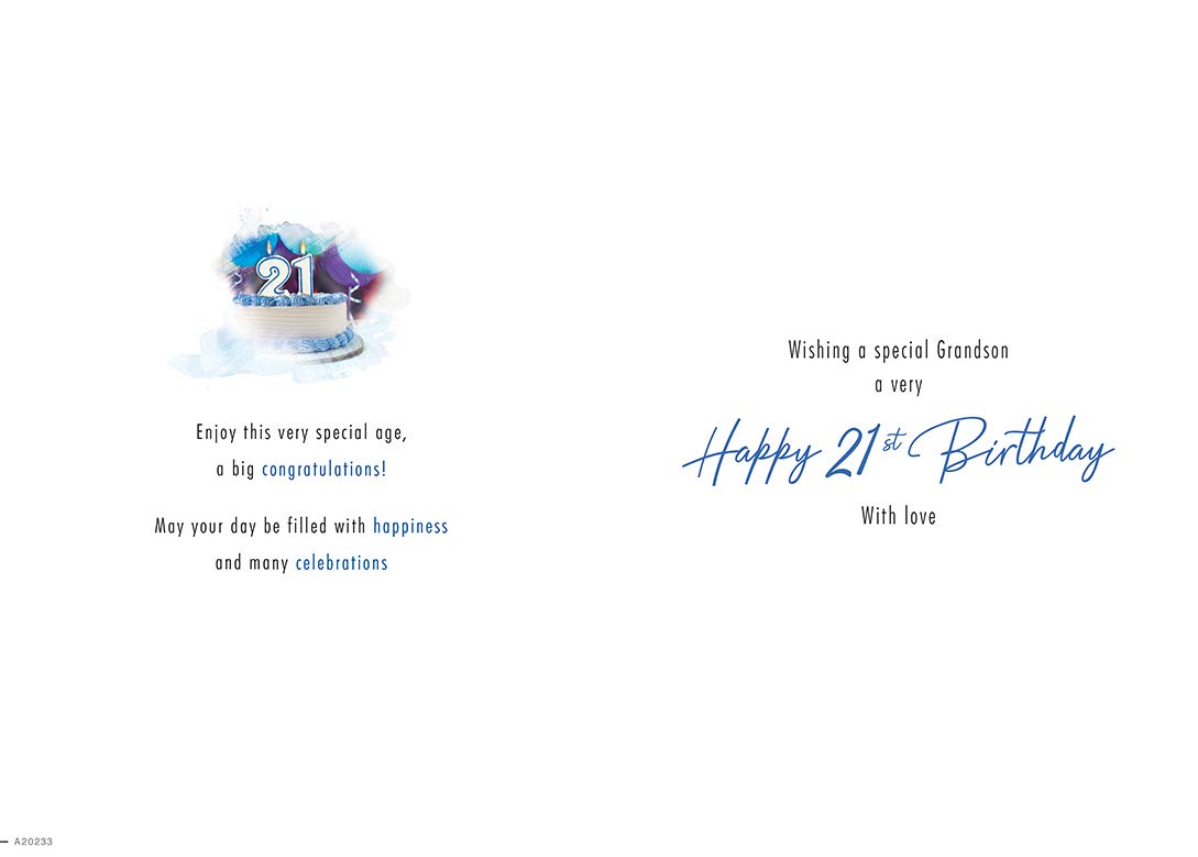 Piccadilly Greetings Traditional Age 21 Grandson Birthday Card | 9 x 6 Inches 2