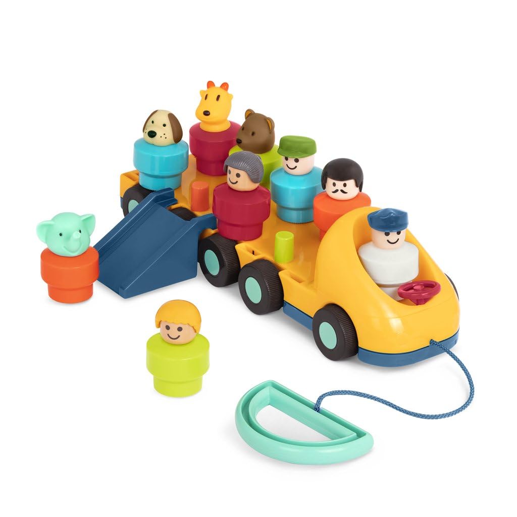 Battat Spinning Bus Toy - Toddler Pull-Along Vehicle with 9 Figures & Ramp | Ages 18 Months+