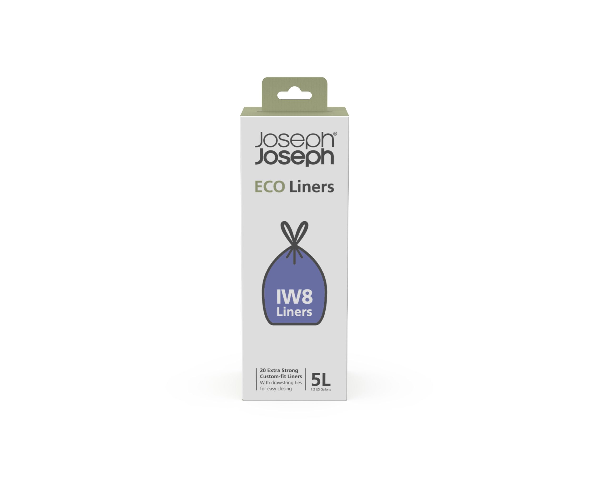 Joseph Joseph Eco Liners - 5L Recycled Plastic Bin Liners | Drawstring Closure | 20 Pack