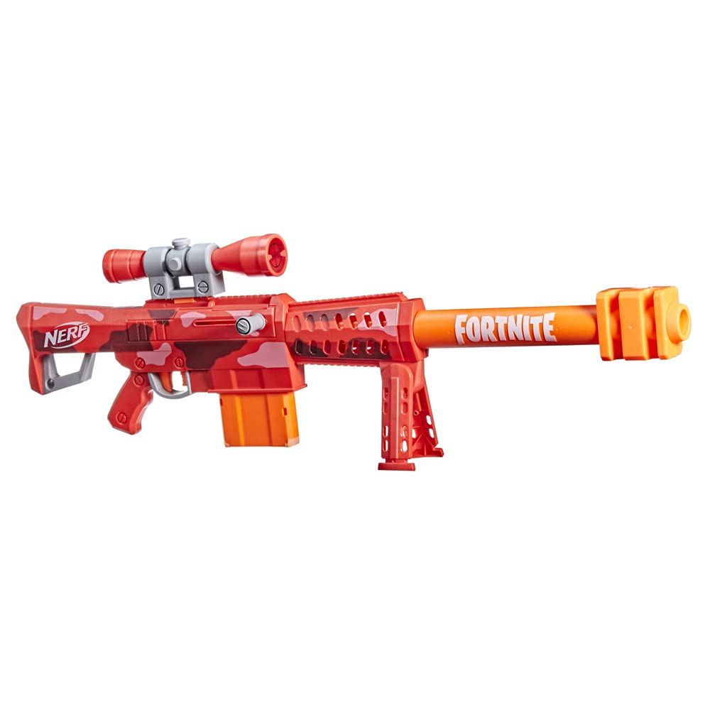 Nerf Fortnite Heavy SR Blaster – 6-Dart Bolt Action Mega Blaster mit abnehmbarem Zielfernrohr