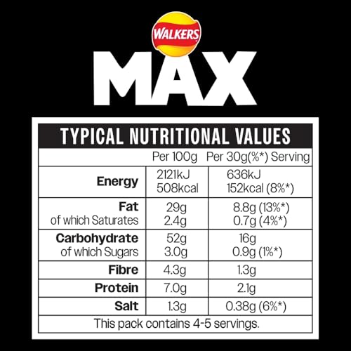 Walkers Max Strong Hot Chicken Wings Sharing Crisps 140g 8