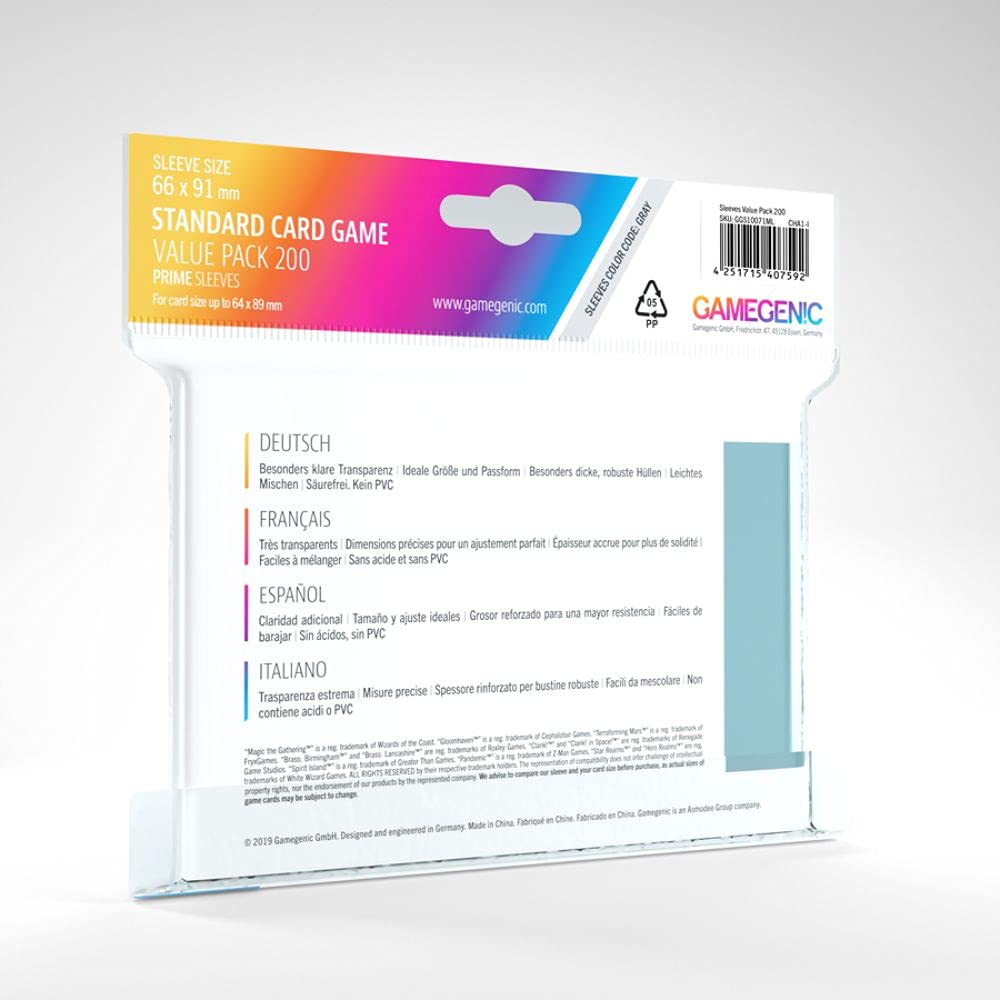 Gamegenic Standard Card Game Value Pack Matte Sleeves - Clear (200 Count) 3