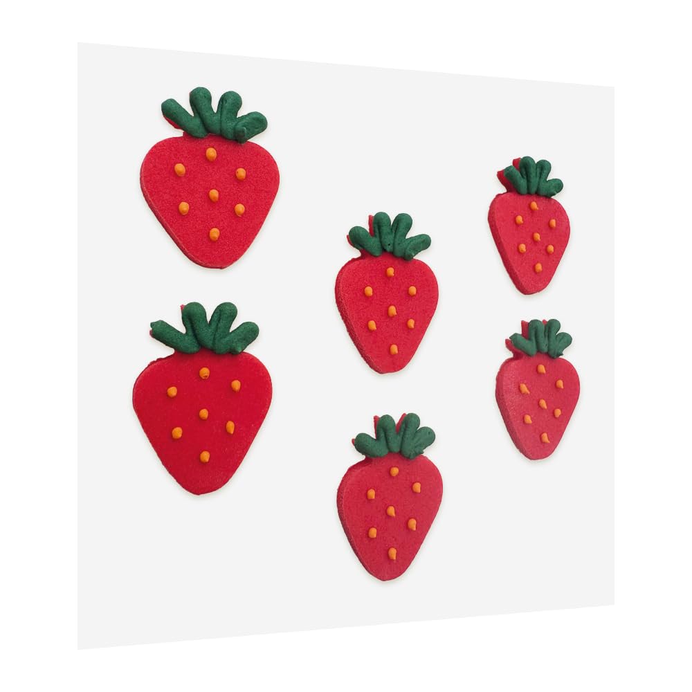 Anniversary House Hand-made Strawberry Flavoured Sugarcraft Cake Toppers | 6 Count | Red