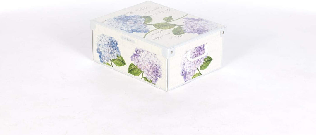 Lavatelli - Kanguru Decorative Storage Box with Lid and Handles, Hydrangeas Design, Medium Size