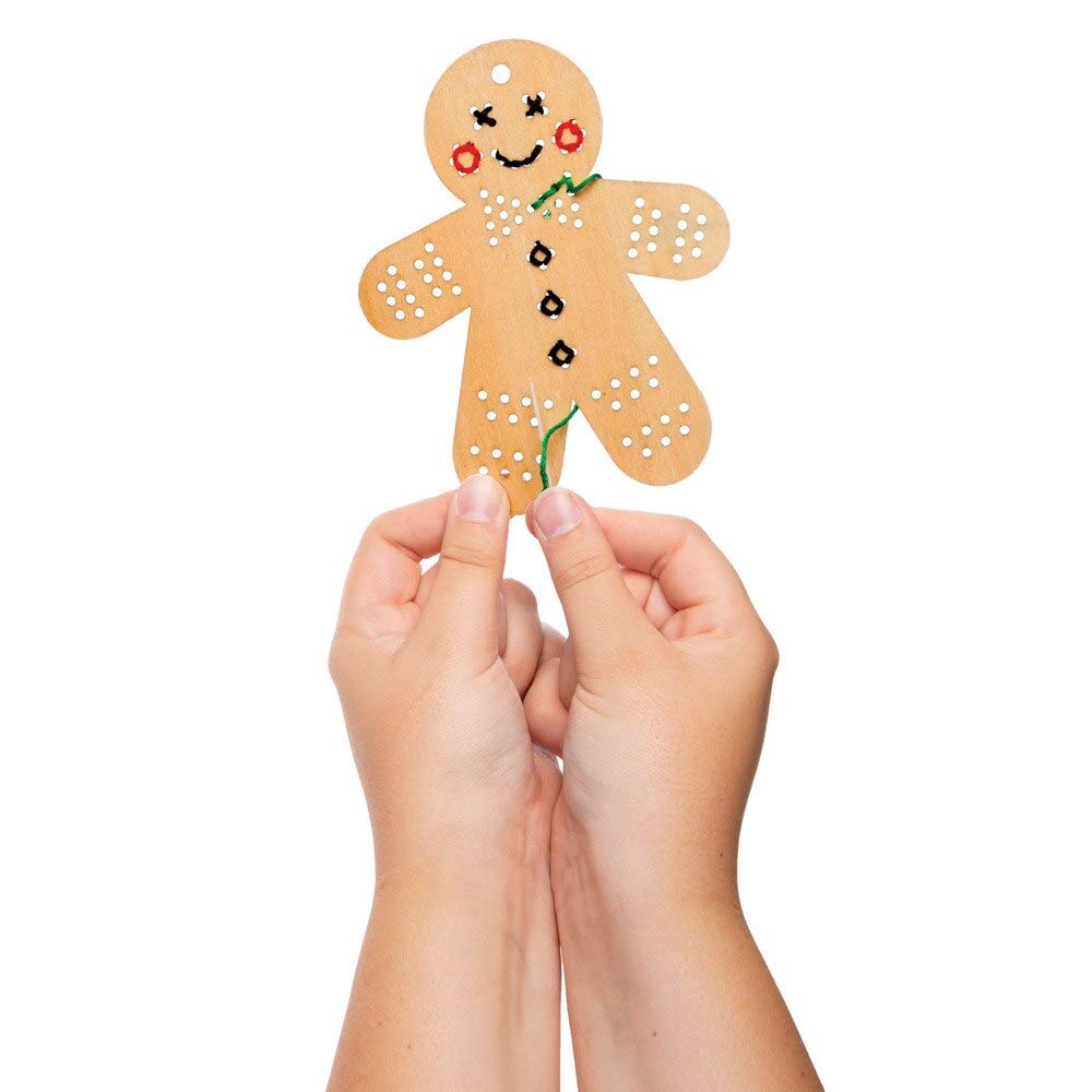 Baker Ross AT187 Gingerbread Wooden Decoration Craft Kit - Educational Sewing Activity for Kids 8