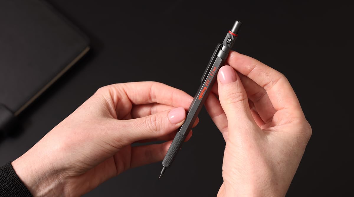 rOtring 600 Mechanical Pencil - 0.5mm HB Lead | All-Metal Body | Darkstone