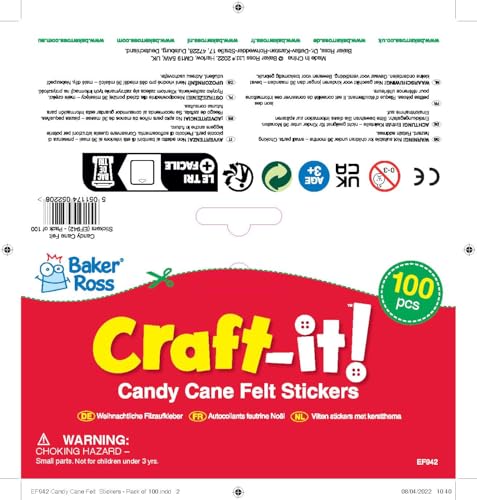 Baker Ross EF942 Candy Cane Felt Stickers - Assorted Pack of 100 5