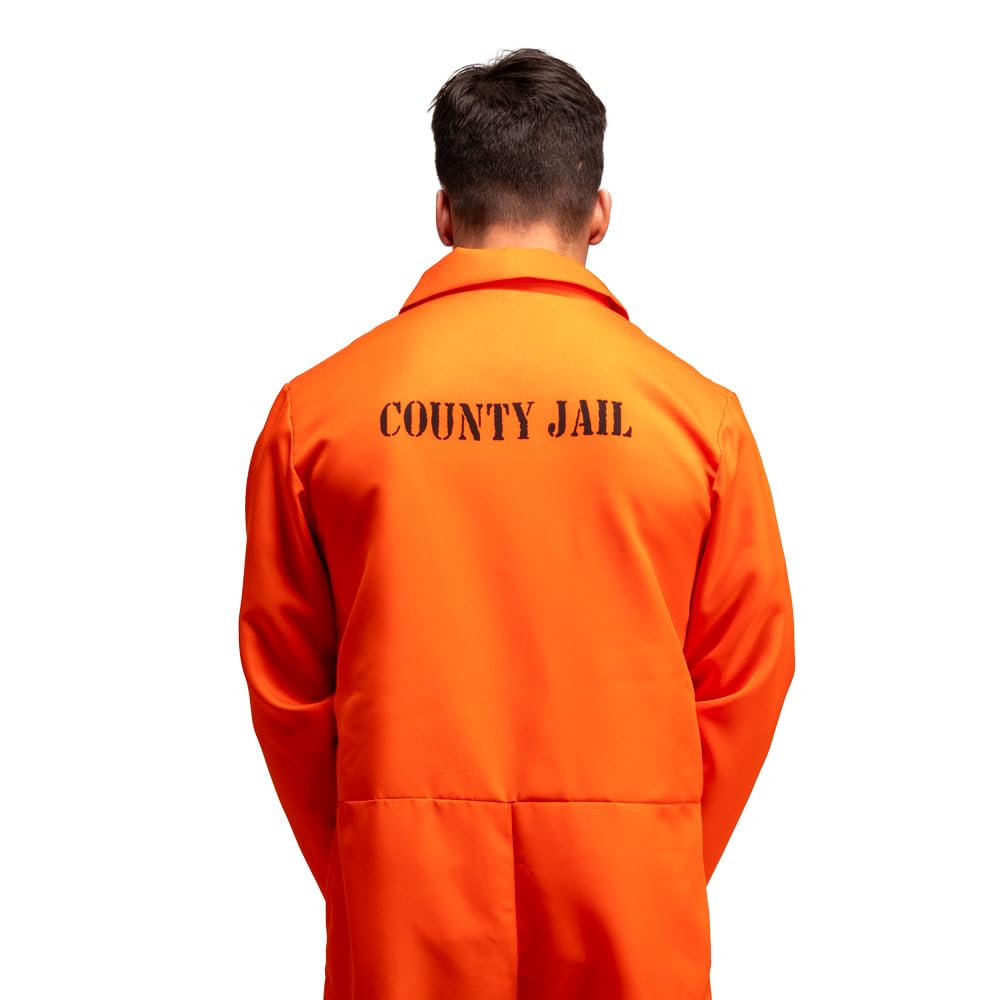 Wicked Costumes Men's Orange Convict Costume with Handcuffs & ID Board - Adult Fancy Dress 4