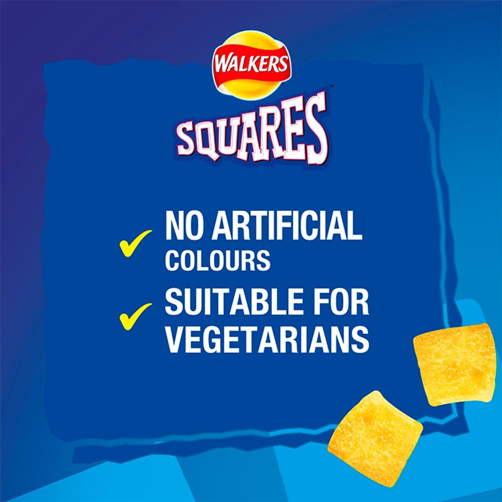 Walkers Squares Potato Snacks Multipack - 12 x 22g Packs | Salt & Vinegar, Ready Salted, Cheese & Onion 3