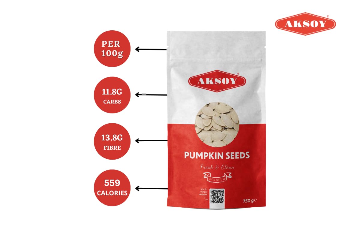 AKSOY Premium Roasted Lightly Sea Salted Whole Pumpkin Seeds - 750g | Rich in Minerals 8