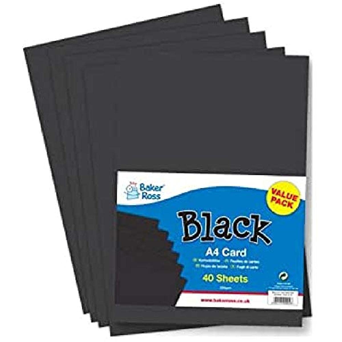 Baker Ross EX1054 A4 Black Card Pack of 40 Sheets (220 gsm) for Crafting Activities 1