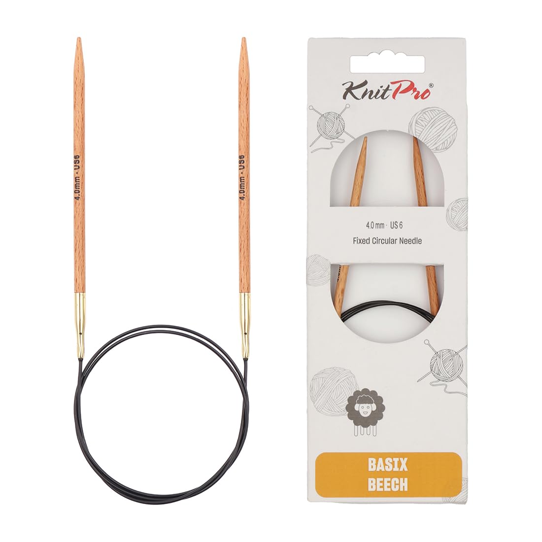 KnitPro Basix Beech Fixed Circular Needles - 4.00mm | 16" (40cm) | Beech Wood