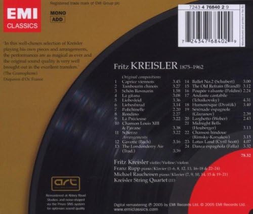 Fritz Kreisler - Kreisler Plays Kreisler [Audio CD]