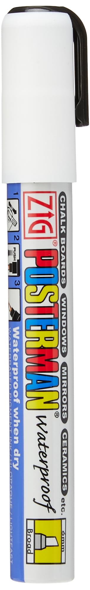 Kuretake Zig Posterman Waterproof Marker - PMA-50 | 6mm Chisel Point | White Ink