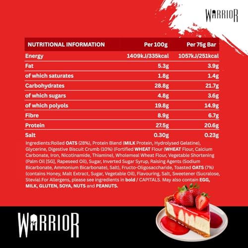 Warrior RAW Protein Bars – 12 x 75g Chewy Oat Flapjacks – High Protein, Low Sugar, High Fibre