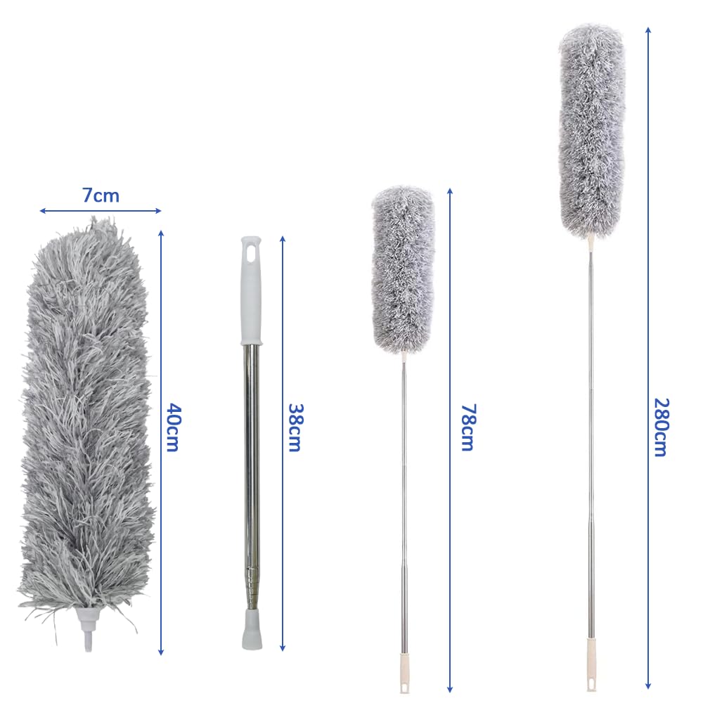 Armo Home Extendable Feather Duster - Telescopic Reach for High Ceilings | Microfibre Head | Grey 3