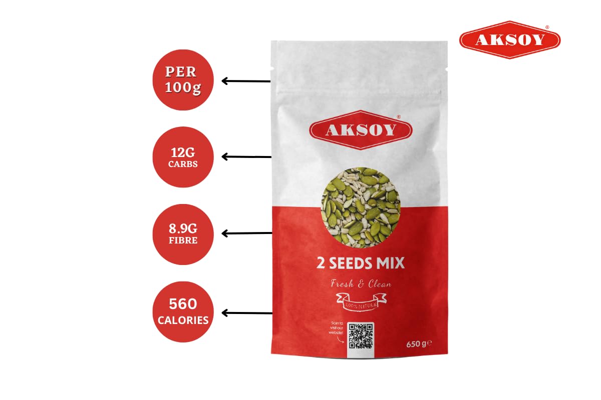 AKSOY Seed Mix - Pumpkin & Sunflower Blend | Raw, GMO-Free | 650g Tub 6