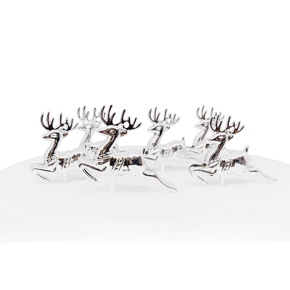 Anniversary House Reindeer Cake Toppers - 6pcs Silver Plastic Christmas Decorations, BX069