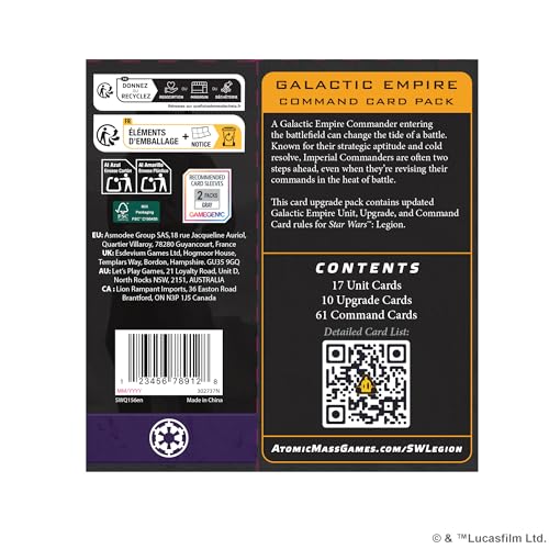 Atomic Mass Games Star Wars: Legion Galactic Empire Command Card Pack Expansion 3