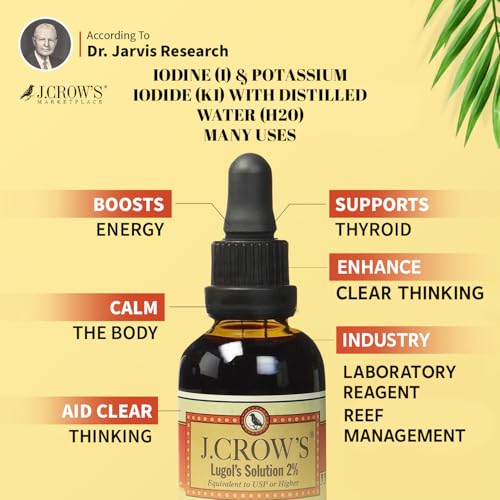 J.Crow's Lugol's Solution of Iodine, 2 Ounce - Premium Iodine Supplement for Health & Water Purification