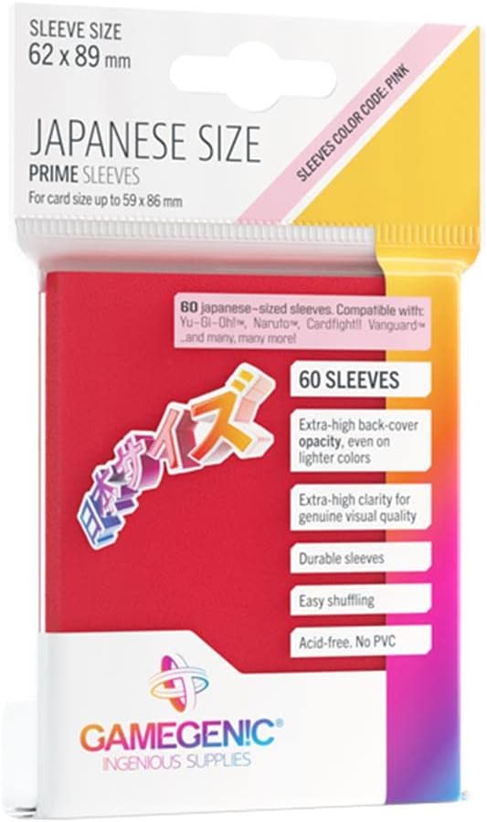 Gamegenic Prime Japanese Sized Sleeves Red - 60 Pack for Yu-Gi-Oh!, Naruto, Cardfight!! Vanguard