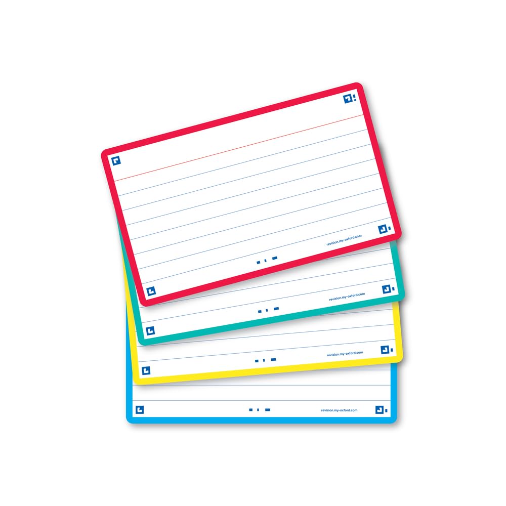 Oxford Revision Flash Cards - Ruled, Assorted Colours, 7.5 x 12.5 cm | Pack of 80
