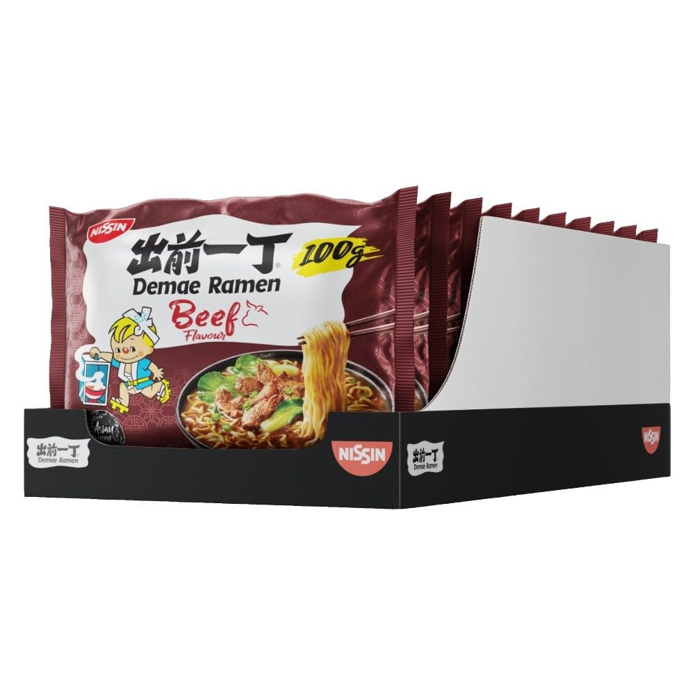 NISSIN Ramen Beef Flavoured Instant Noodles, 100g (Pack of 10)