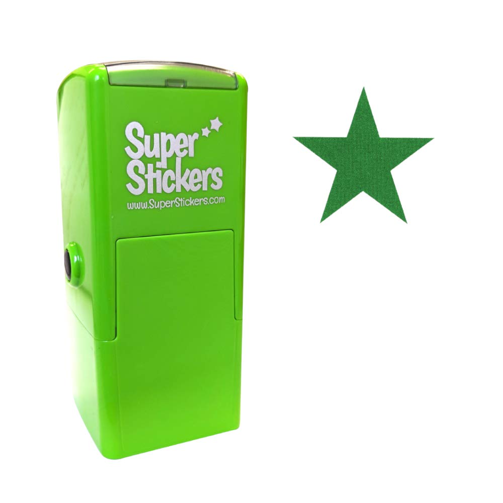 SuperStickers Star Pre Inked Stamper - Green, 28mm Impression Size, 10,000+ Impressions