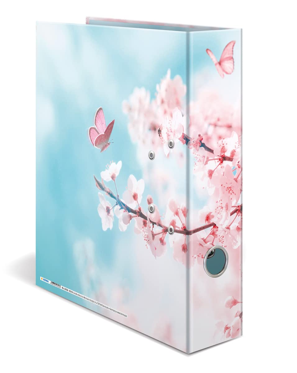 HERMA 19556 Ring Binder - A4, 70mm Wide, Cherry Blossom Motif | Cardboard Metal