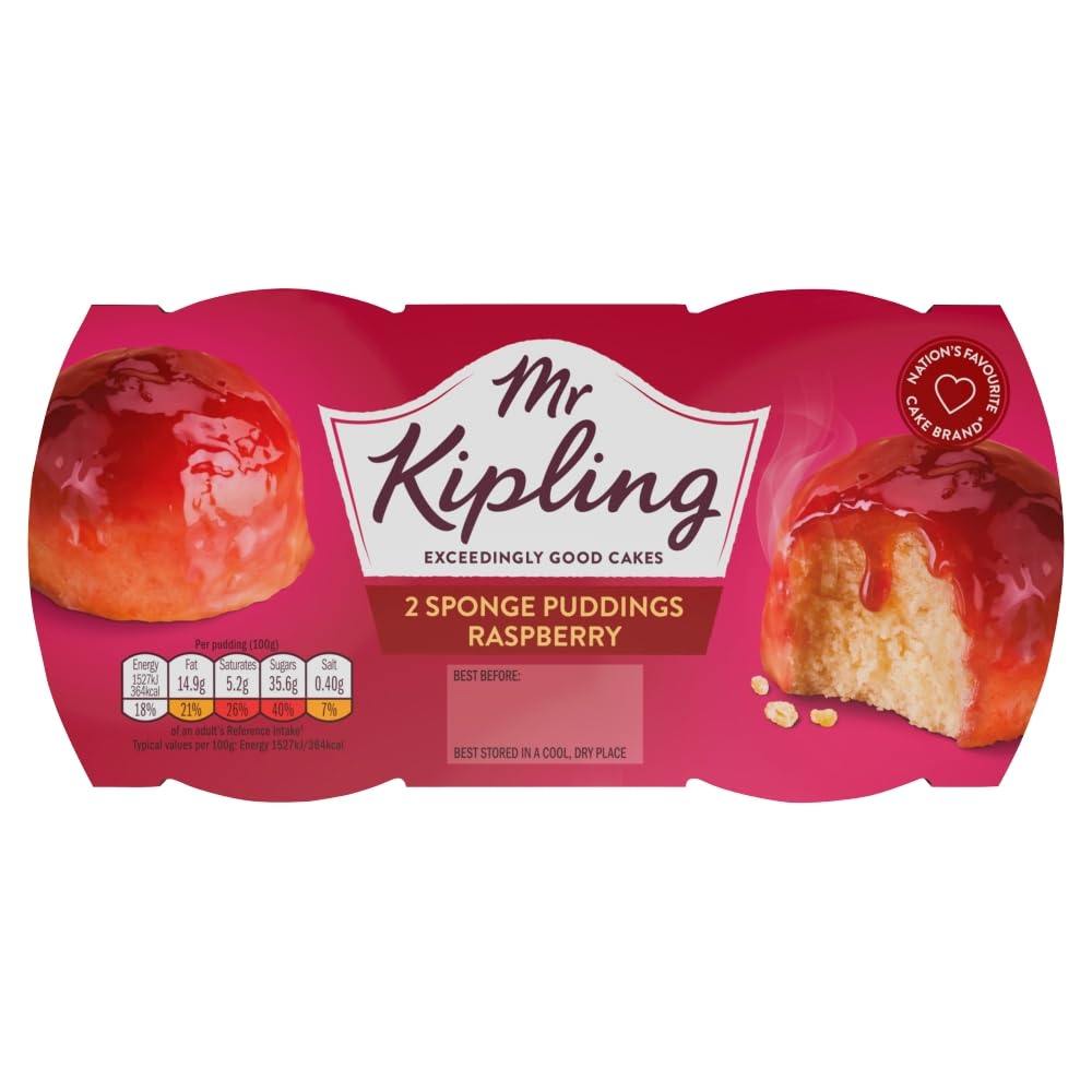 Mr Kipling Raspberry Sponge Pudding Desserts - Microwaveable Treat | Pack of 4 (190 g) 3